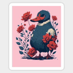 Duck With Red Flowers Magnet